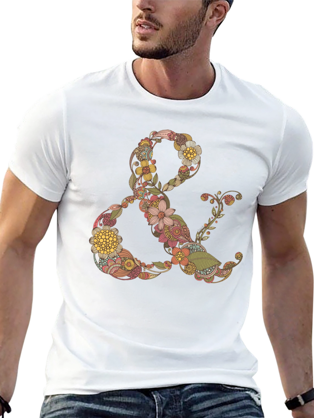 Floral Ampersand Graphic Tee - Black Casual T-Shirt