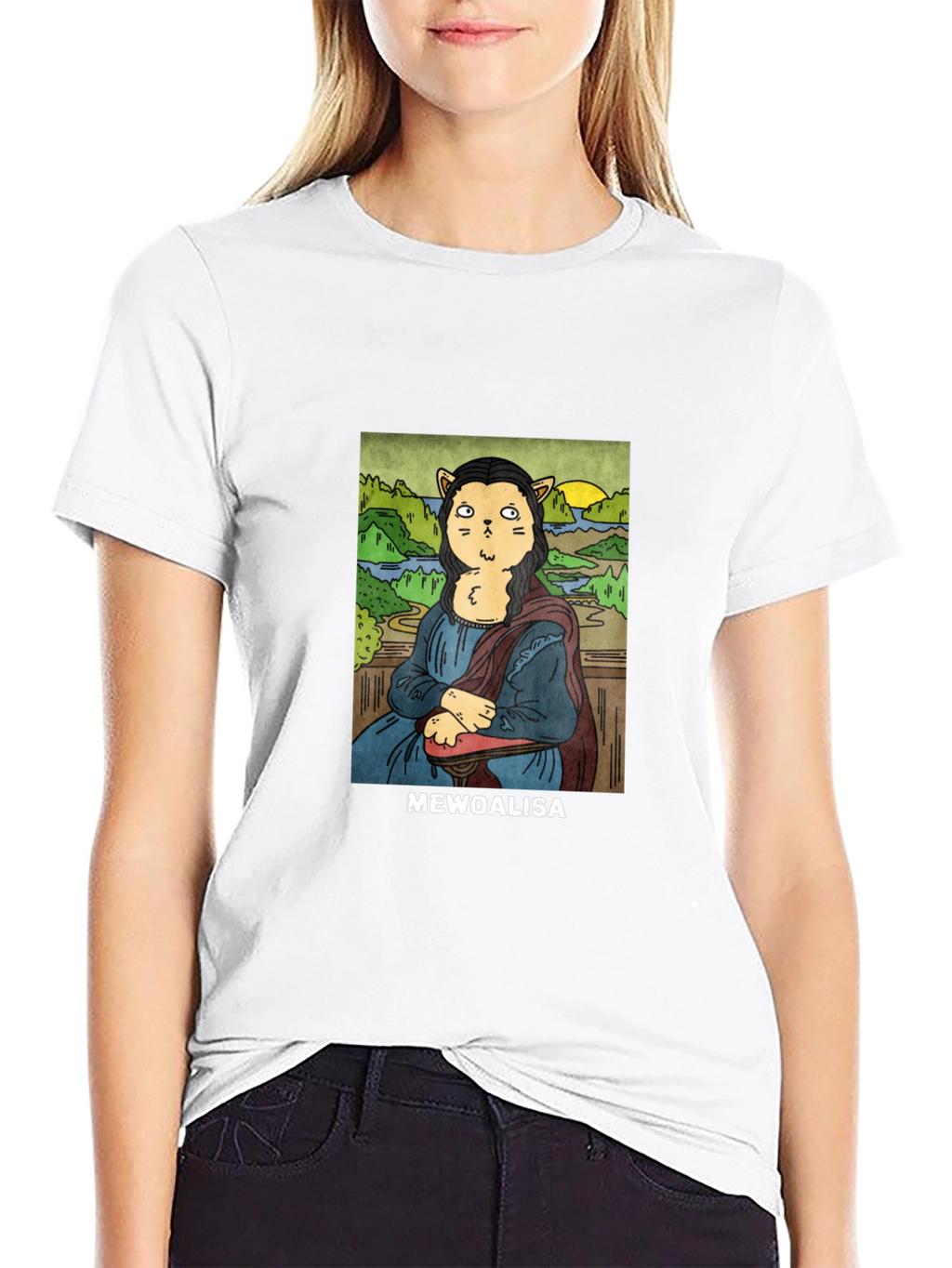 MeWoalisa T-Shirt: Cat Mona Lisa Graphic Tee