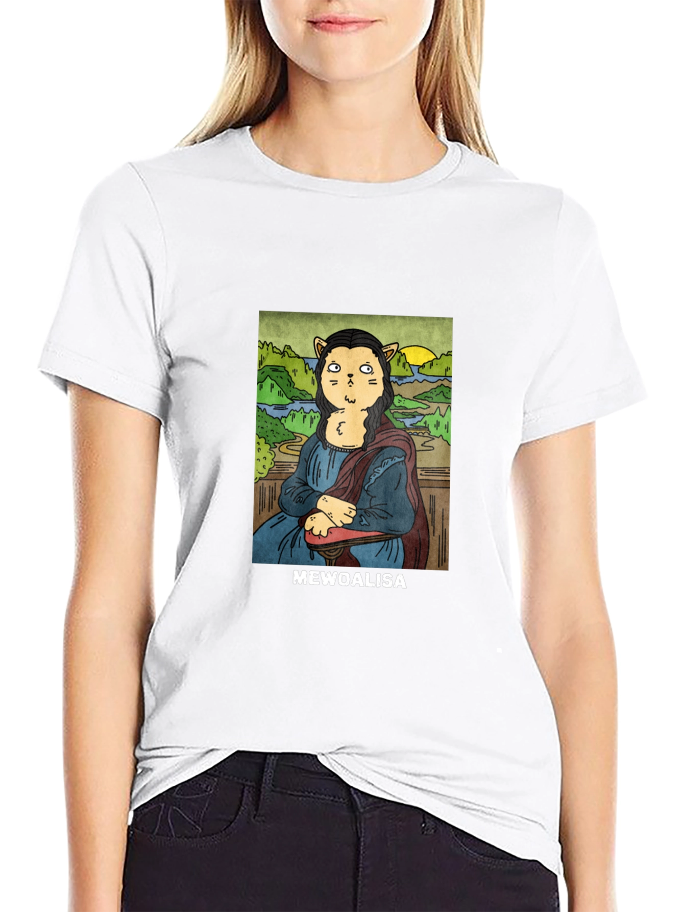MeWoalisa T-Shirt: Cat Mona Lisa Graphic Tee