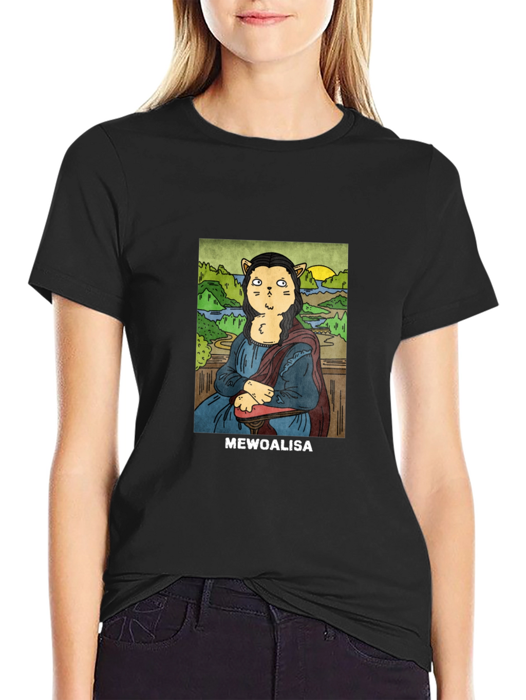 MeWoalisa T-Shirt: Cat Mona Lisa Graphic Tee