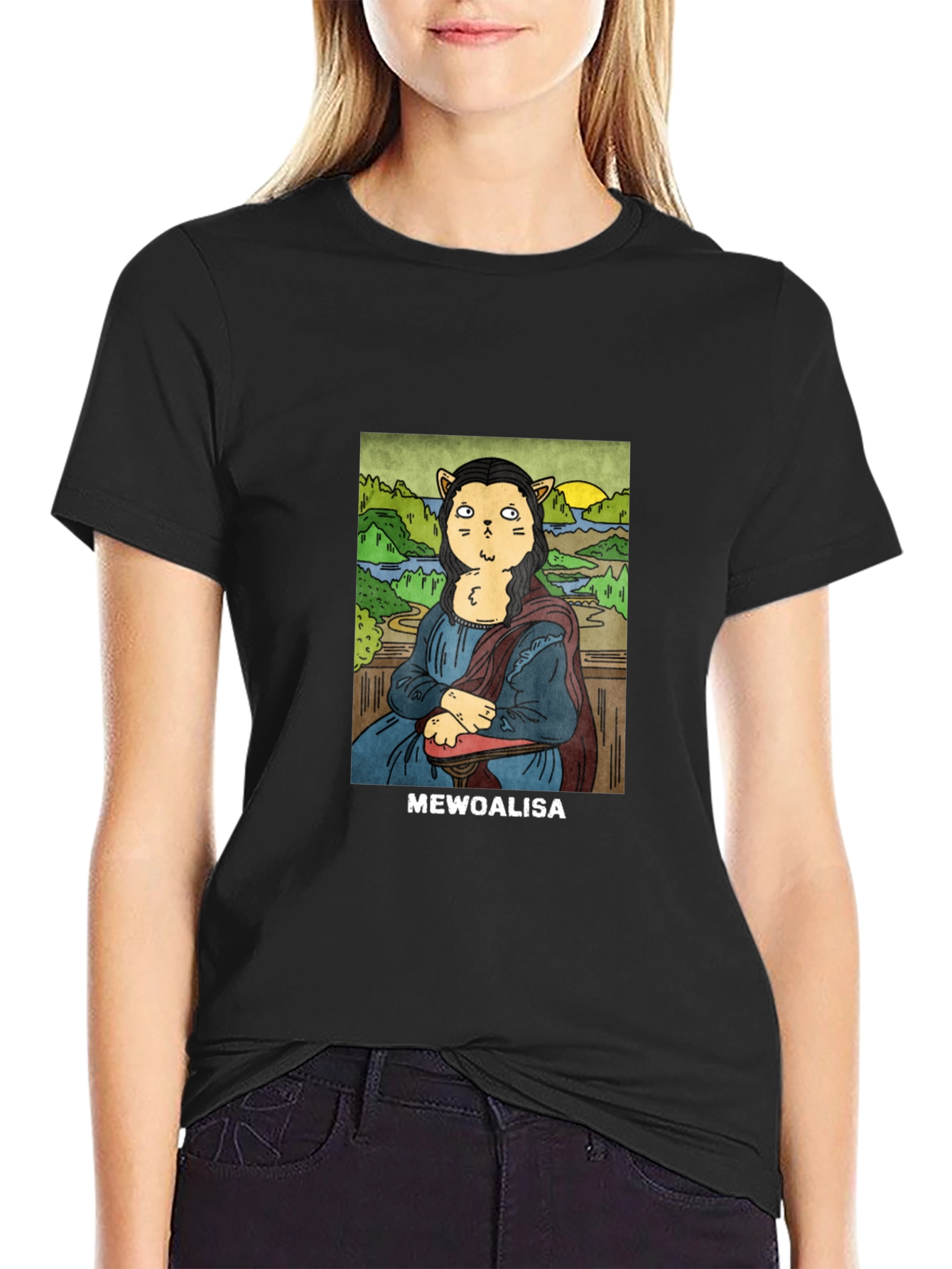 MeWoalisa T-Shirt: Cat Mona Lisa Graphic Tee