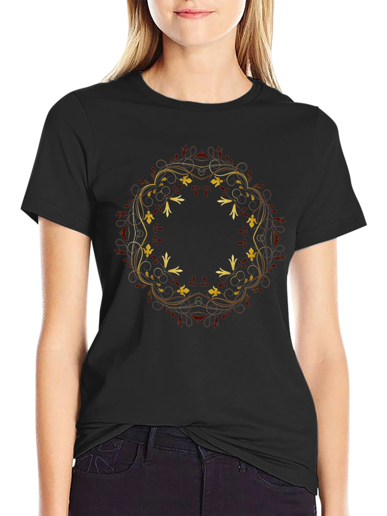 Floral Mandala Graphic Tee - Black