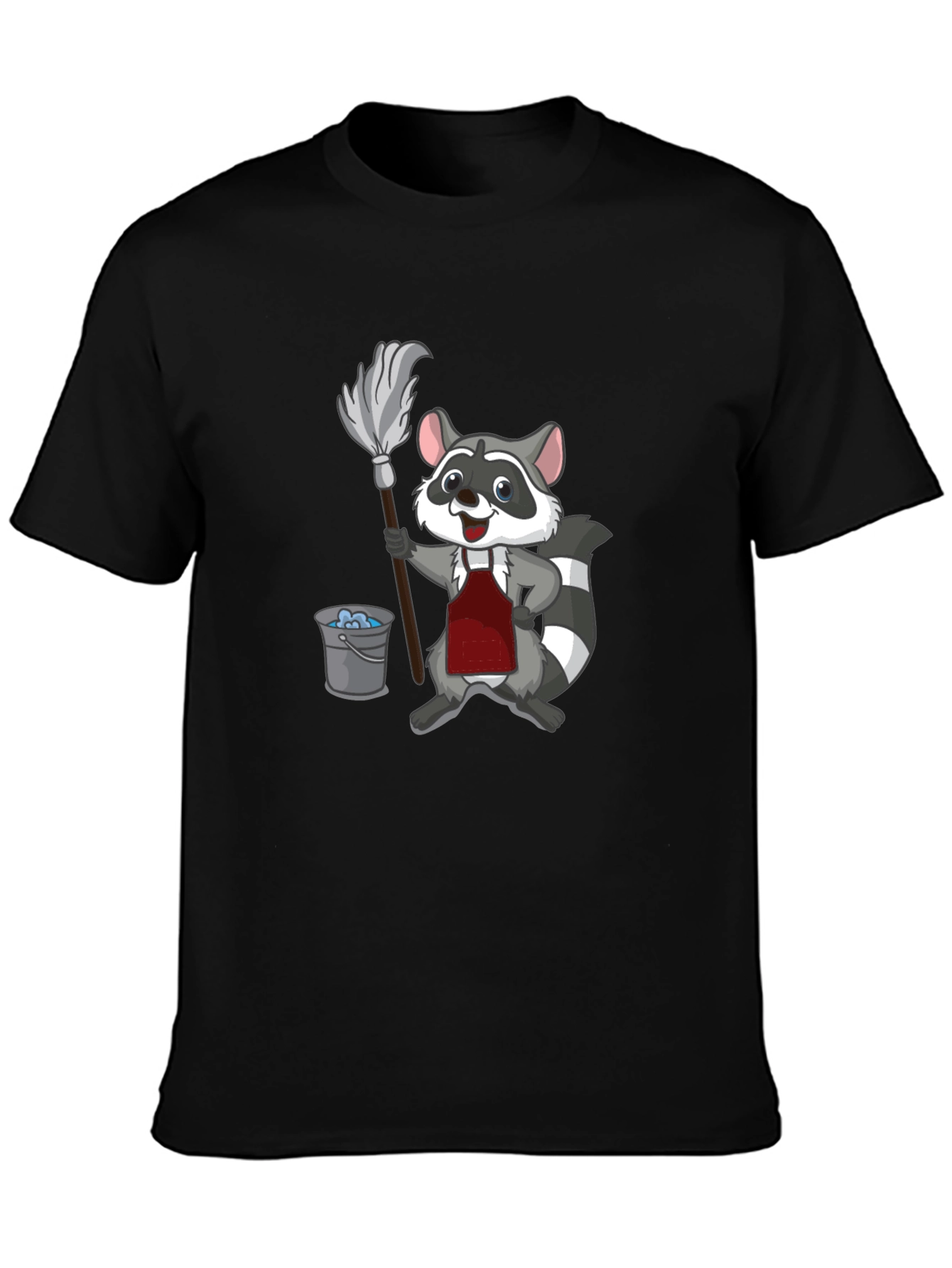 Raccoon Cleaning T-Shirt - Cartoon Janitor Tee