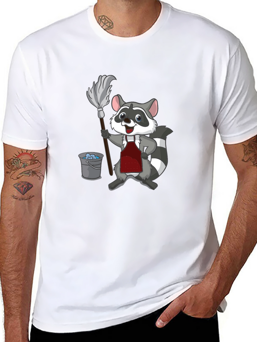 Raccoon Cleaning T-Shirt - Cartoon Janitor Tee