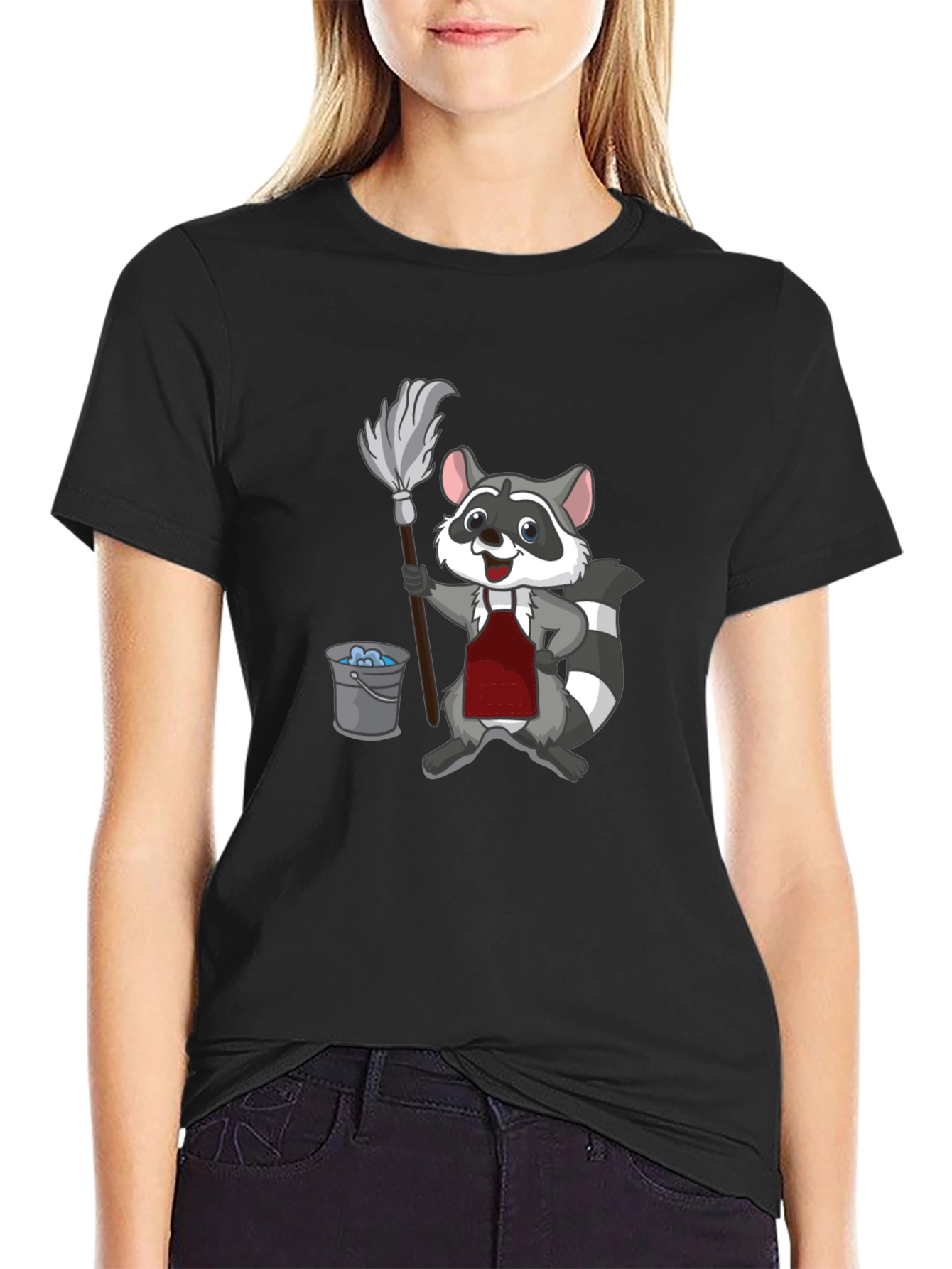 Raccoon Cleaning T-Shirt - Cartoon Janitor Tee