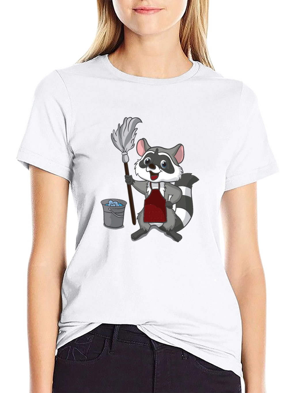 Raccoon Cleaning T-Shirt - Cartoon Janitor Tee