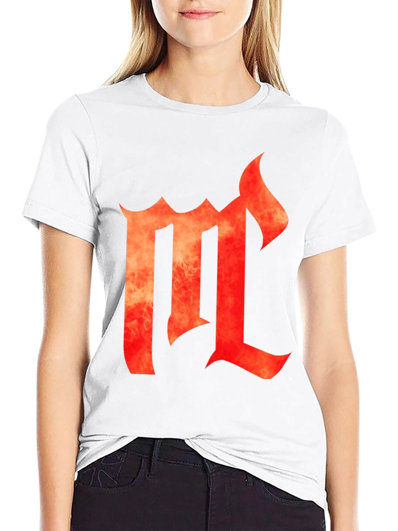 Fiery Letter M Black Graphic Tee