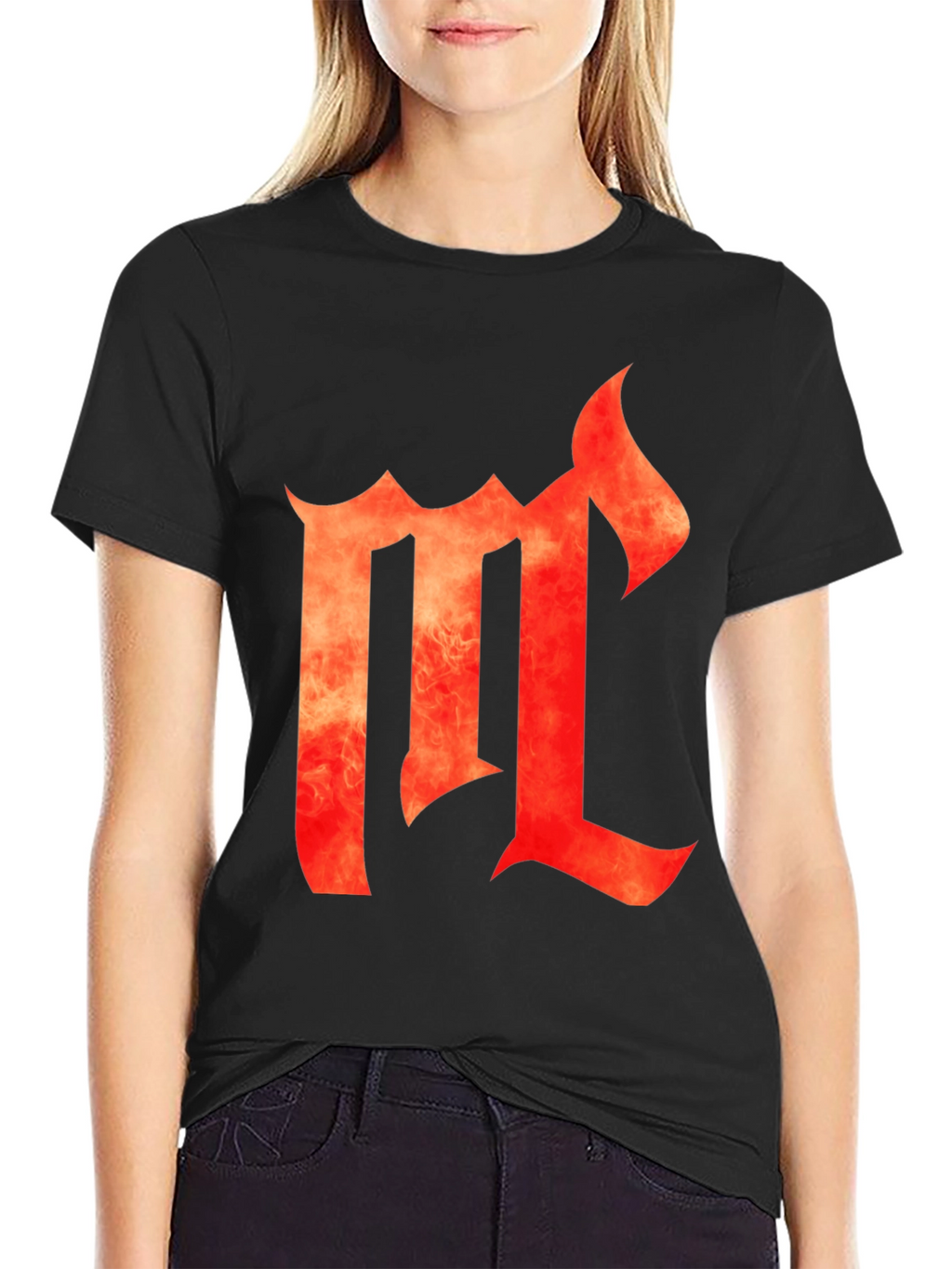 Fiery Letter M Black Graphic Tee
