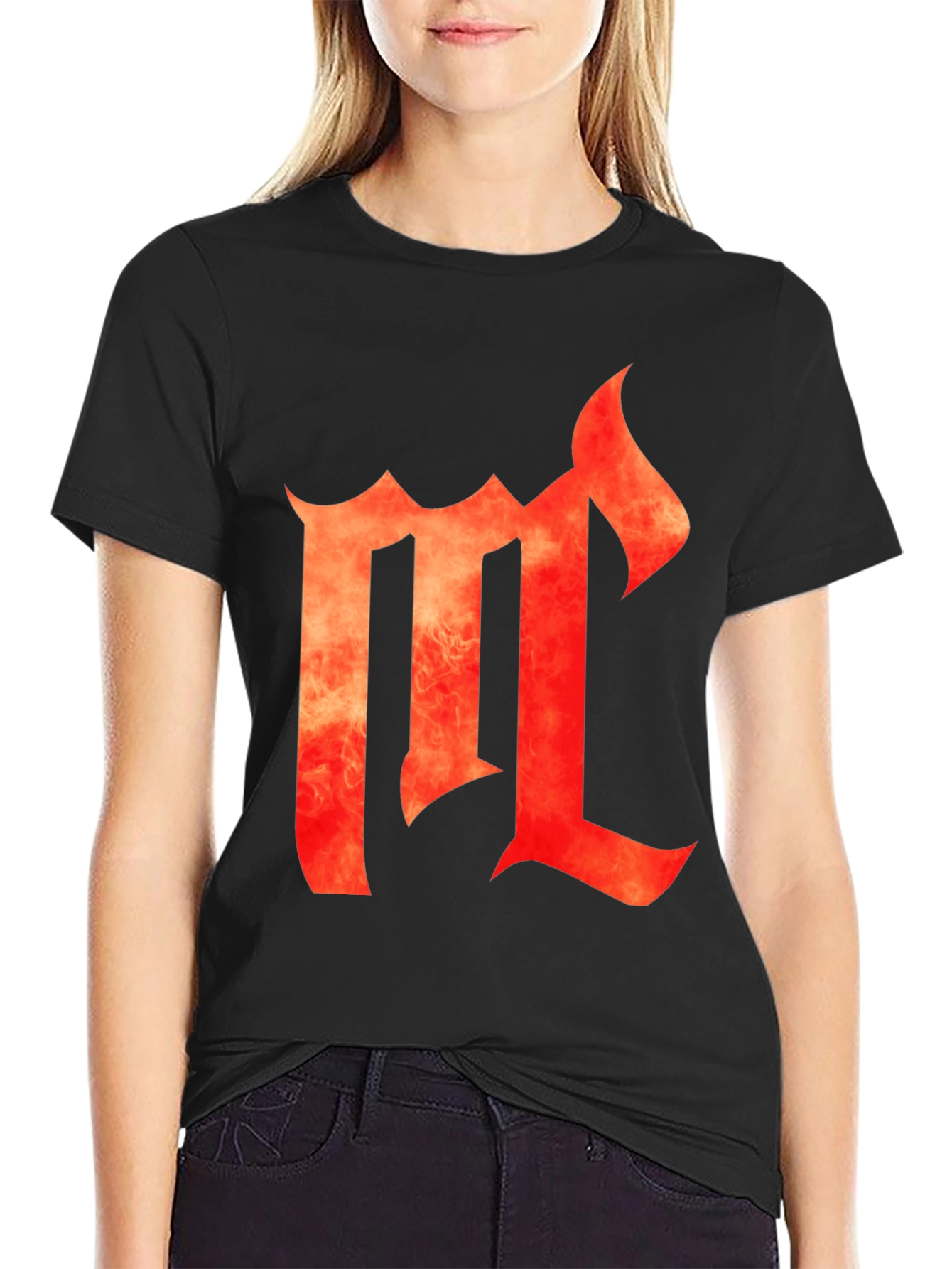 Fiery Letter M Black Graphic Tee