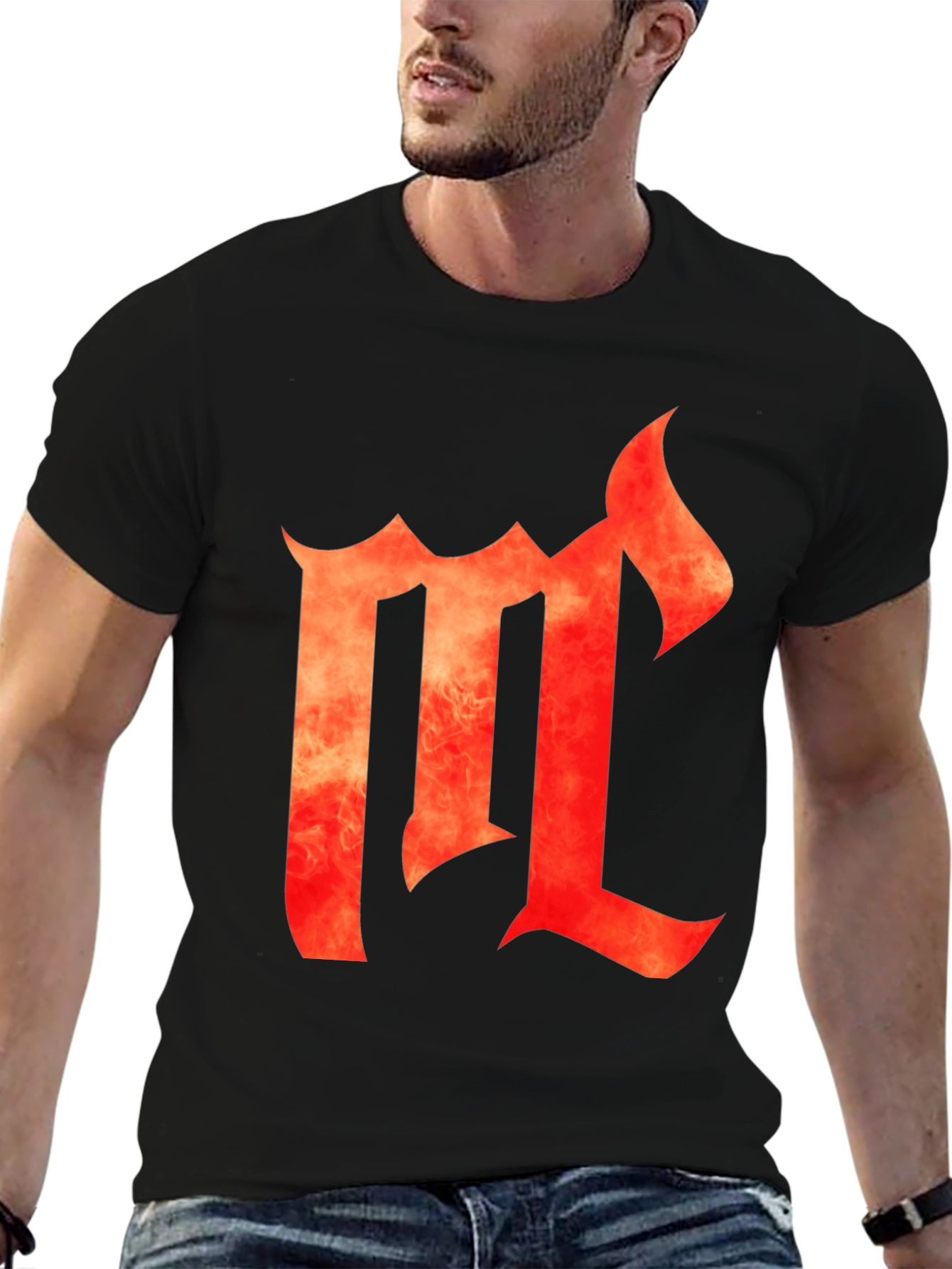 Fiery Letter M Black Graphic Tee