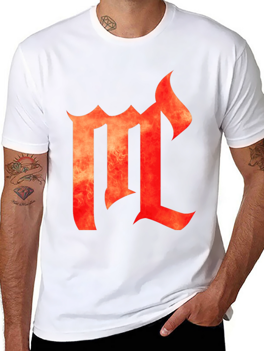 Fiery Letter M Black Graphic Tee