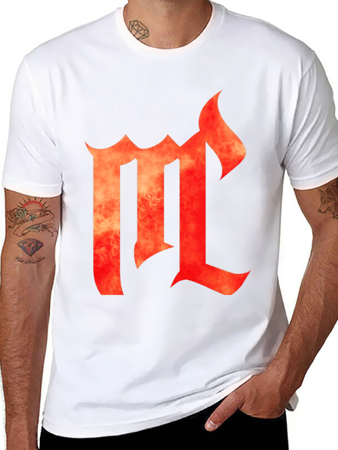 Fiery Letter M Black Graphic Tee