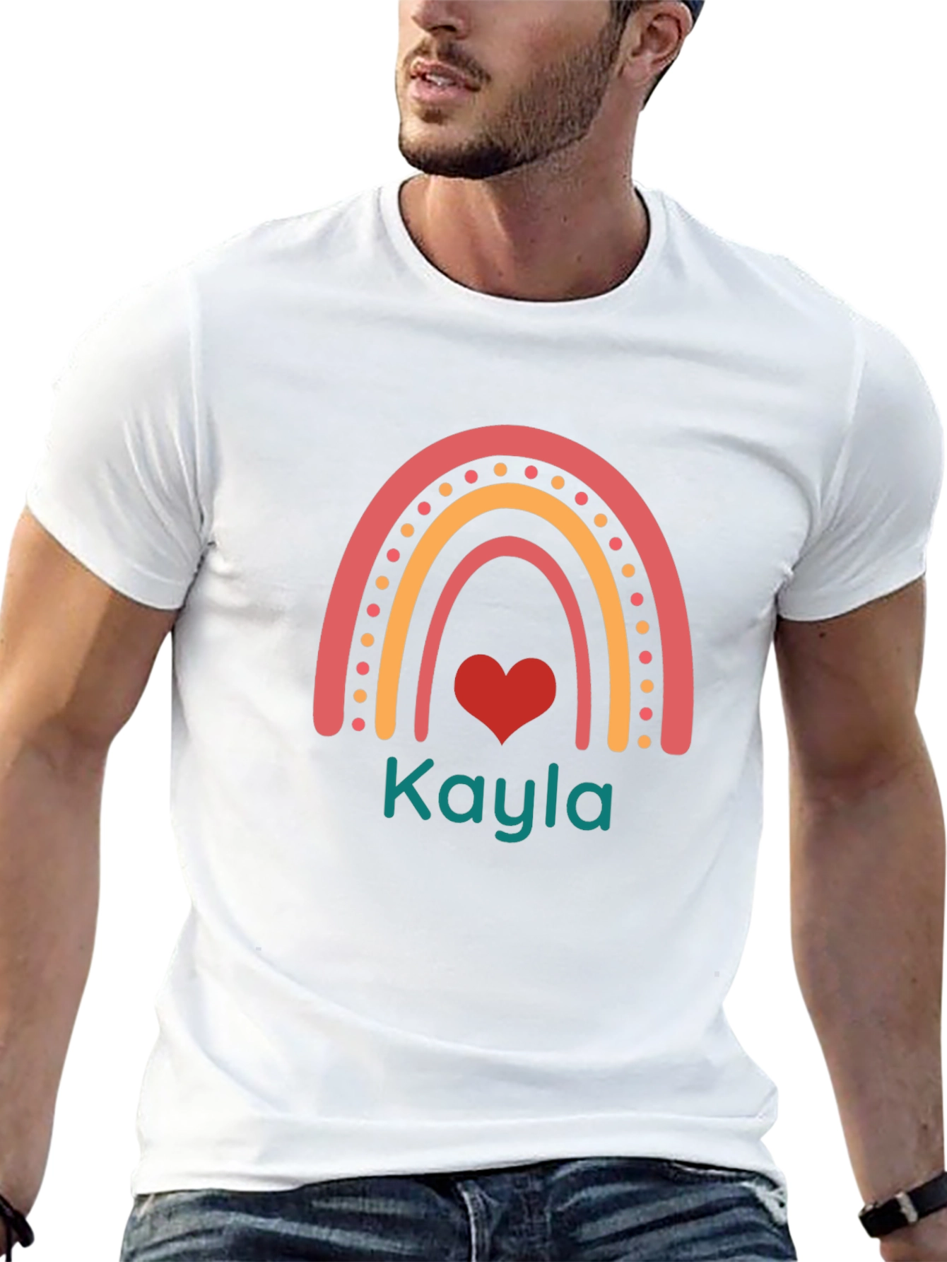 Kayla Rainbow Heart Graphic Tee - Trendy Casual Shirt