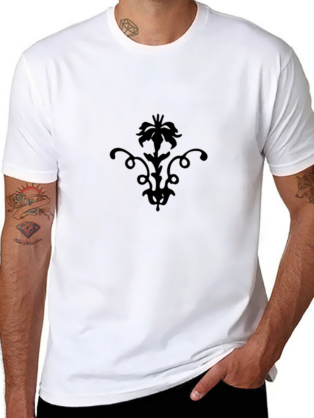 Elegant Black T-Shirt with Floral Design