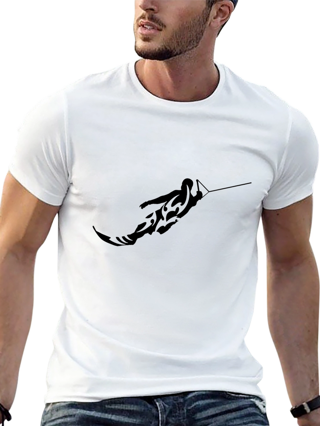 Black Graphic Tee - Waterskier Tattoo Design