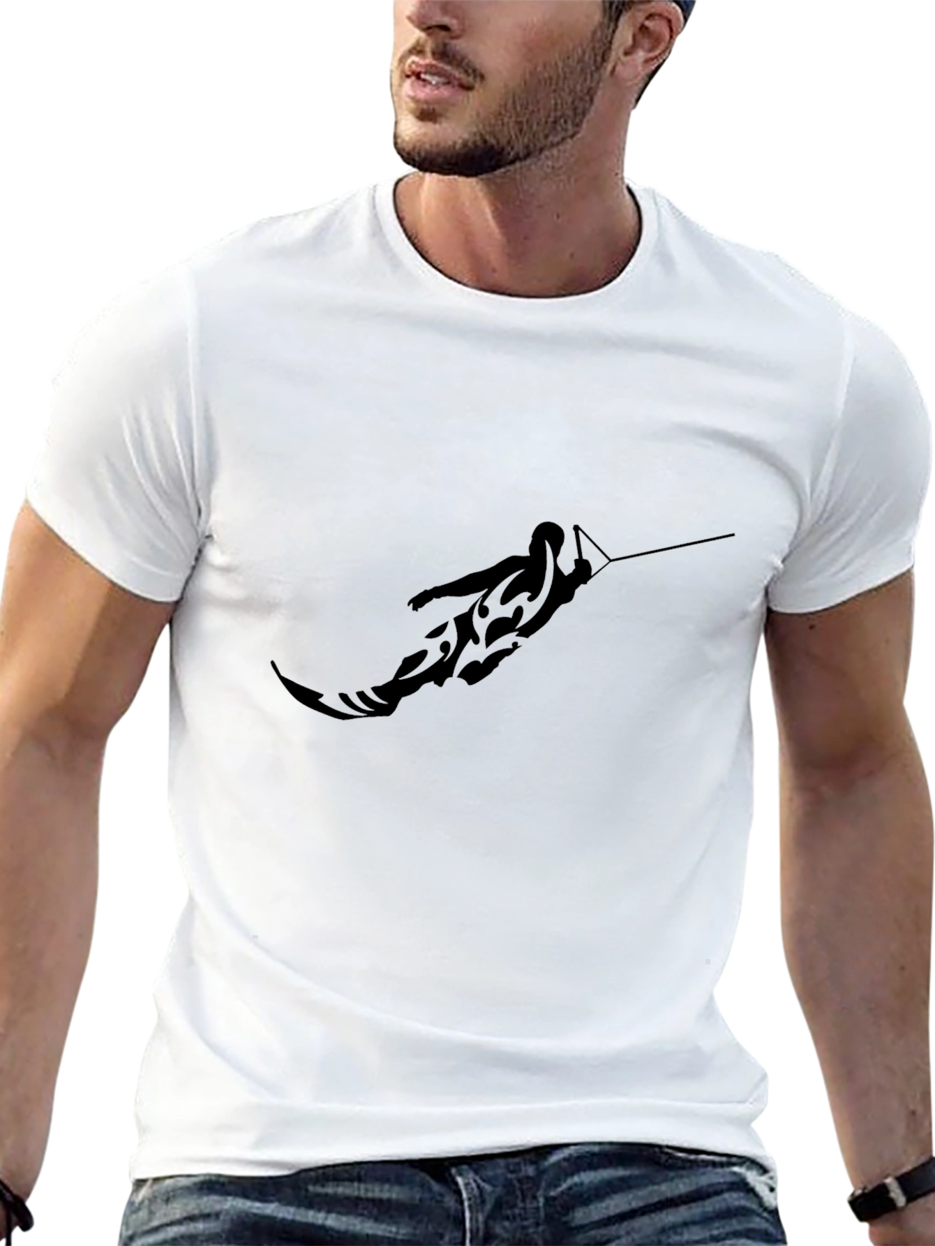 Black Graphic Tee - Waterskier Tattoo Design