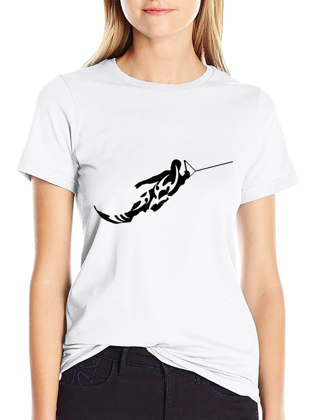 Black Graphic Tee - Waterskier Tattoo Design