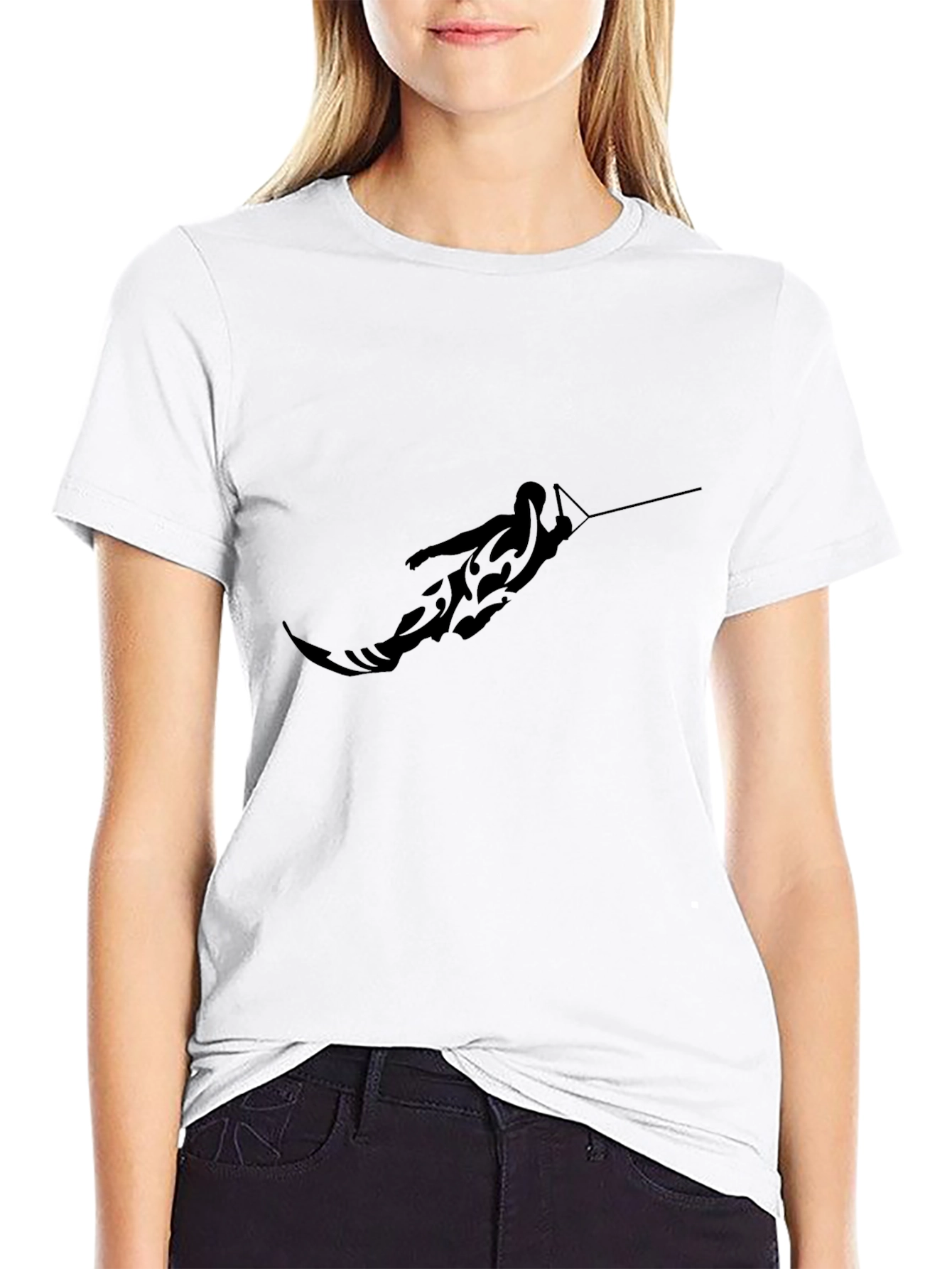 Black Graphic Tee - Waterskier Tattoo Design