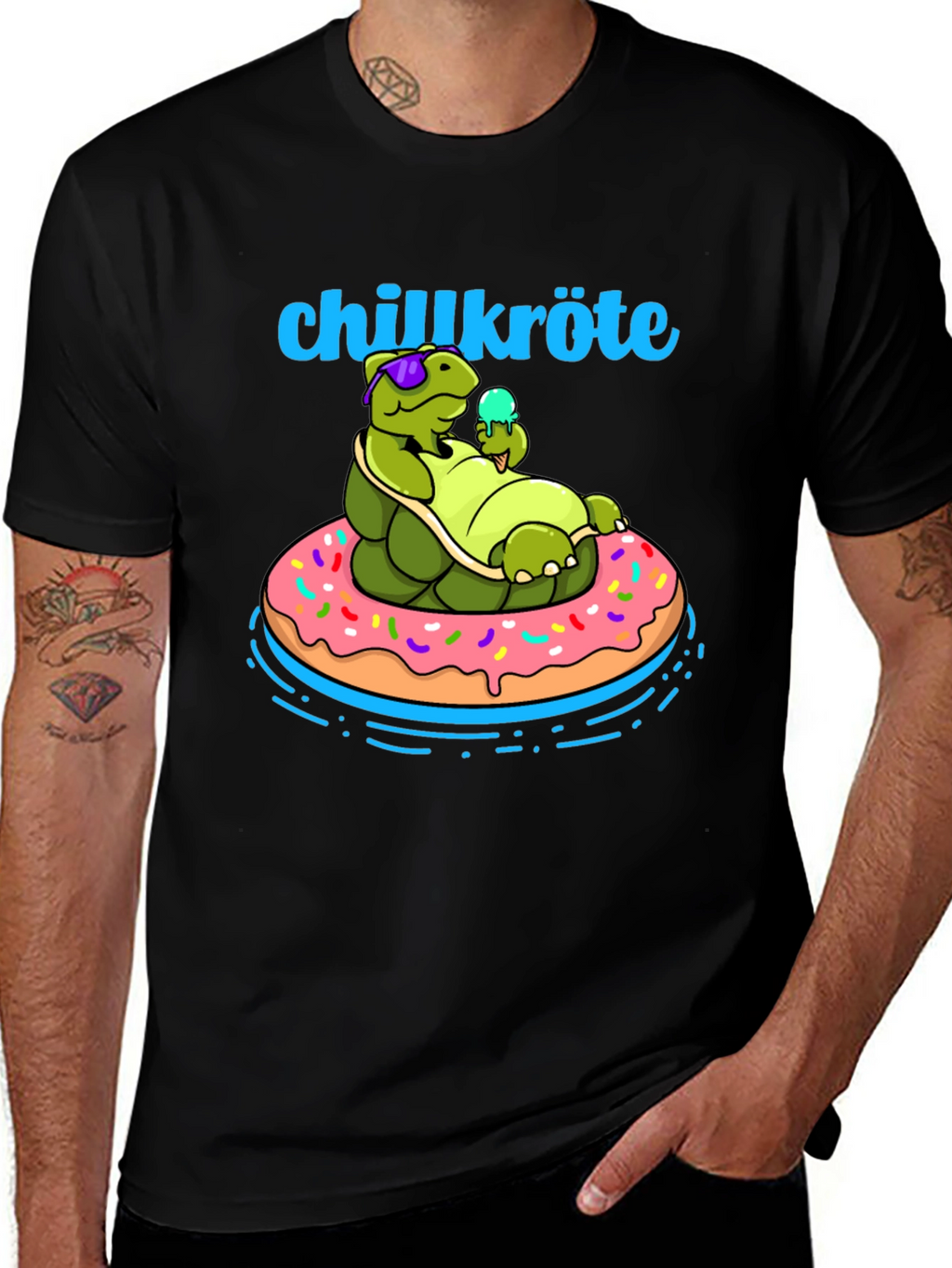 Chillkröte T-Shirt: Relaxing Turtle on Donut