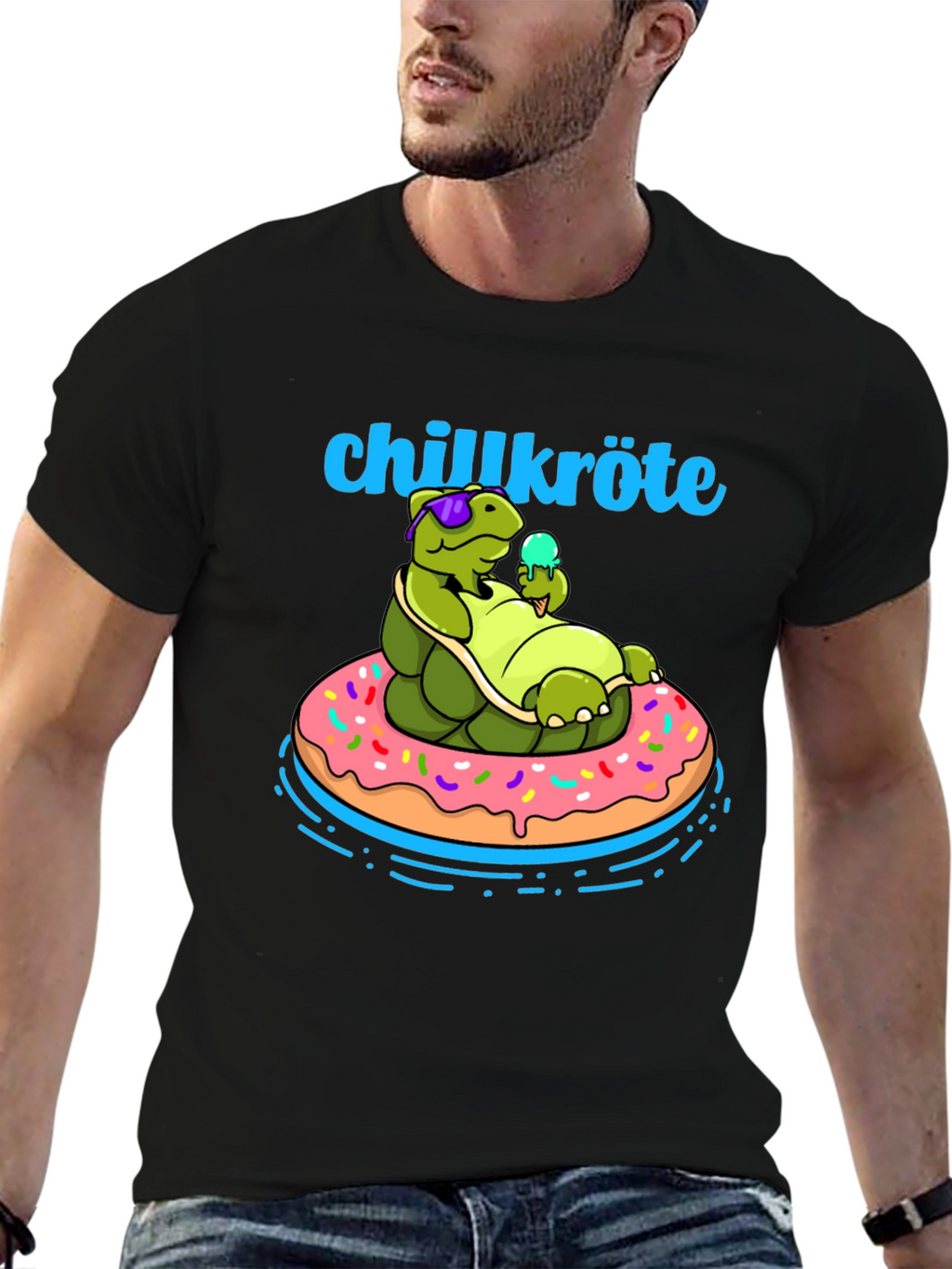 Chillkröte T-Shirt: Relaxing Turtle on Donut