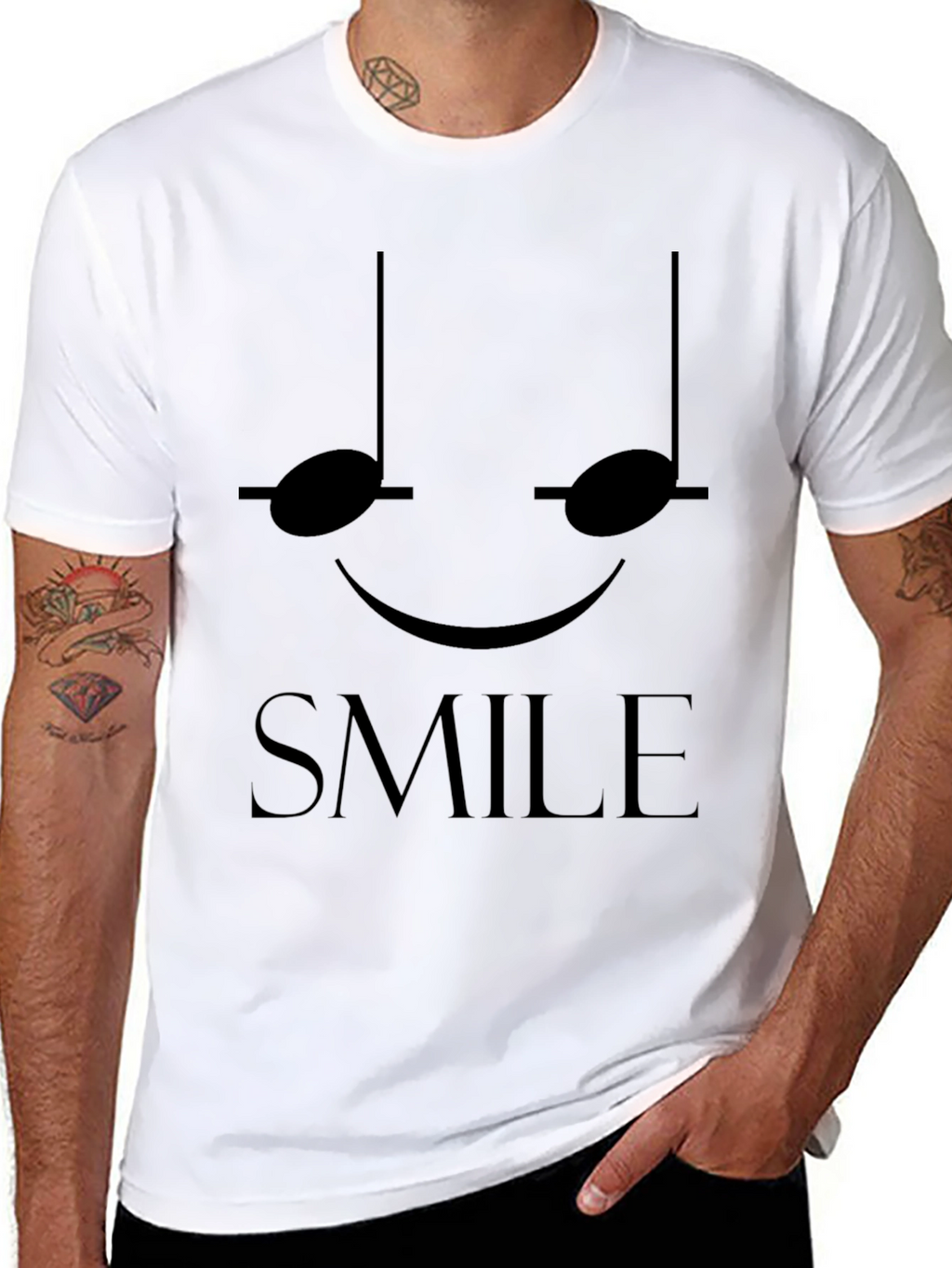 Smile Musical Note Graphic Tee - Black