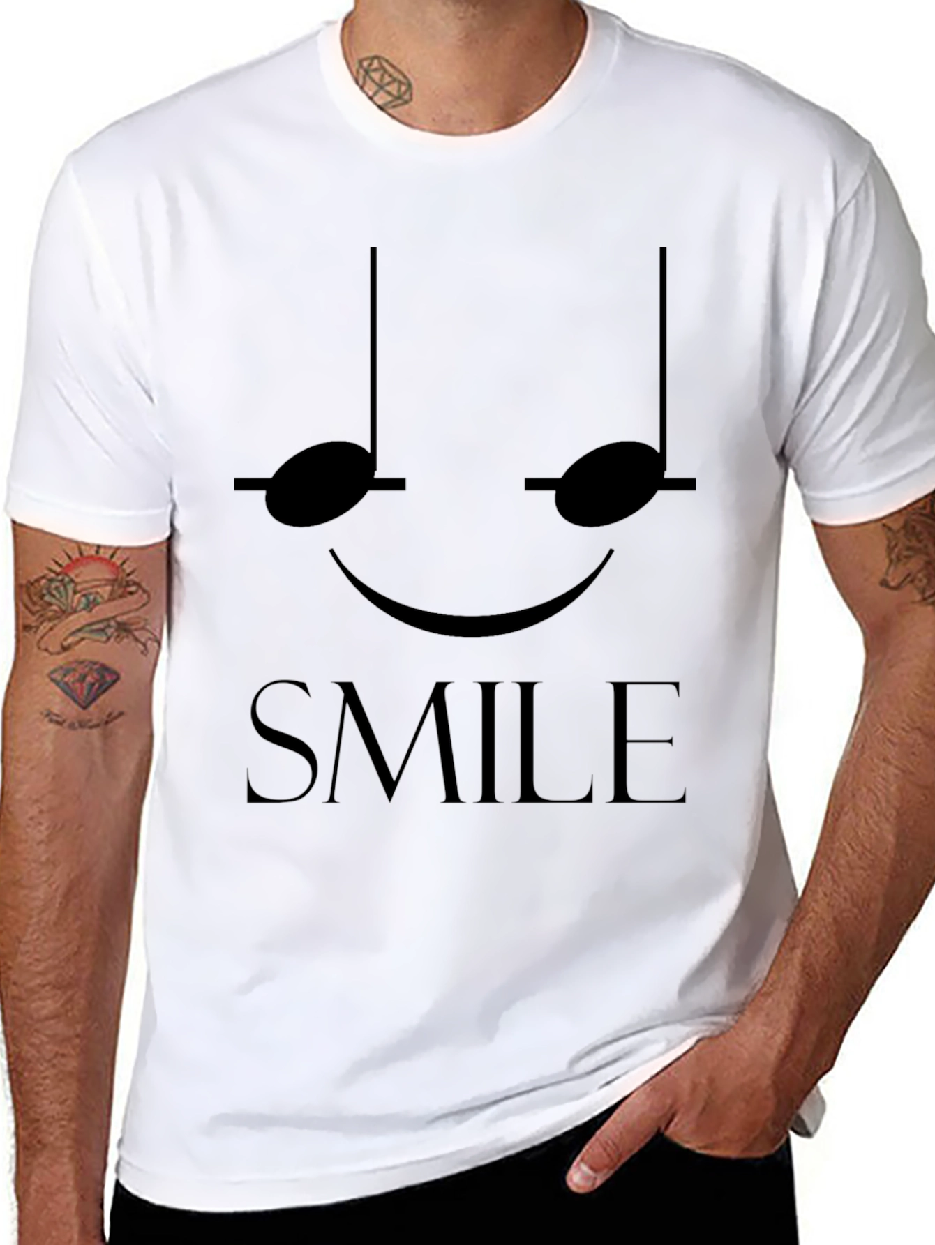 Smile Musical Note Graphic Tee - Black