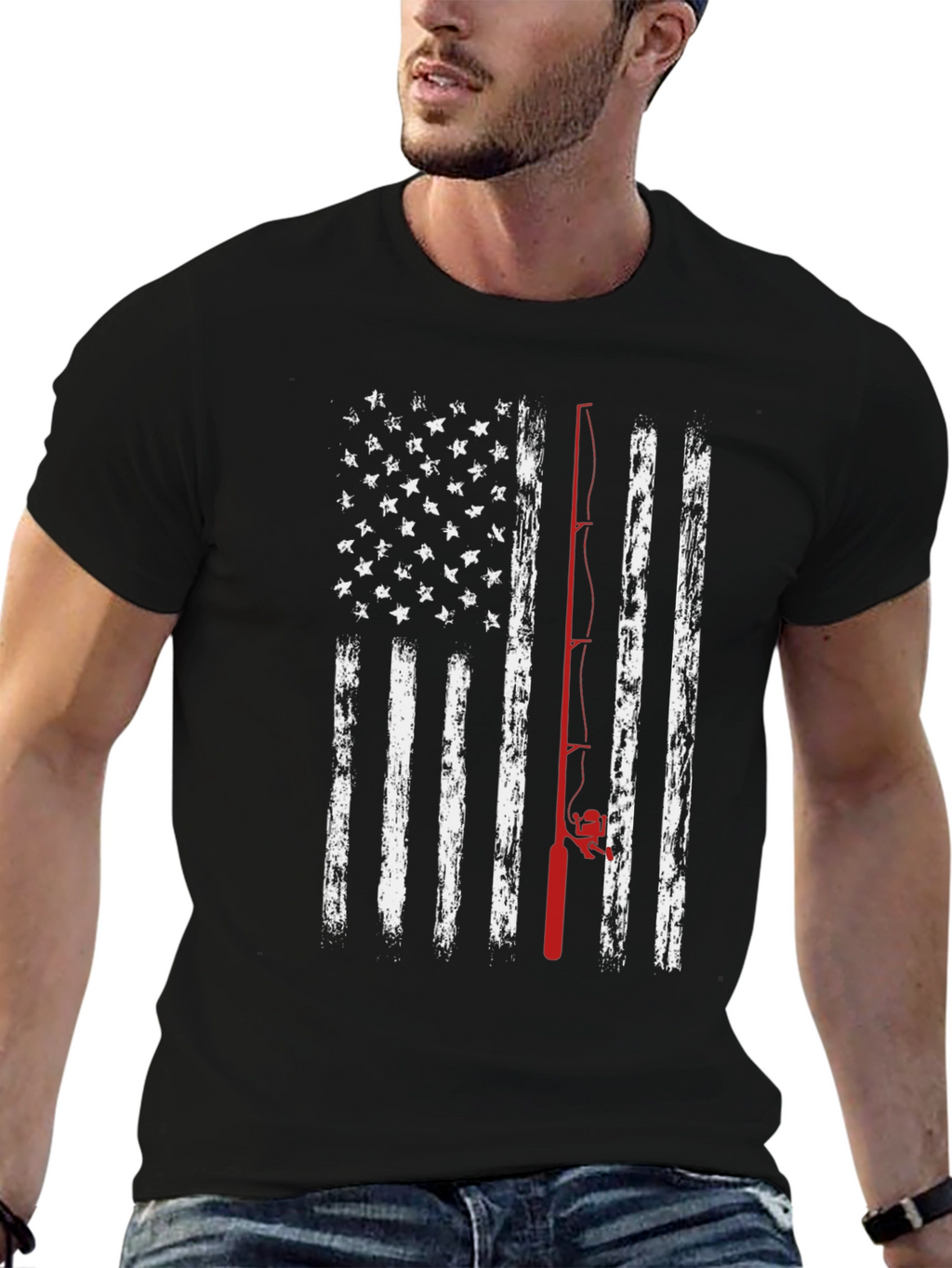 Fishing American Flag Graphic Tee