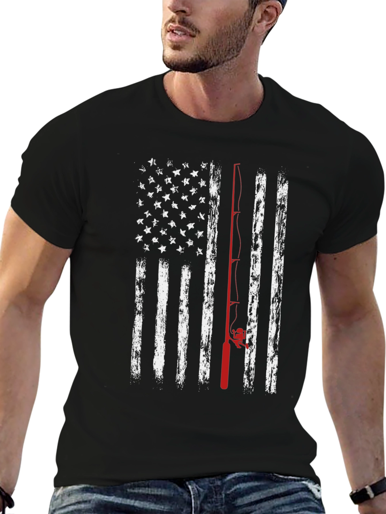 Fishing American Flag Graphic Tee