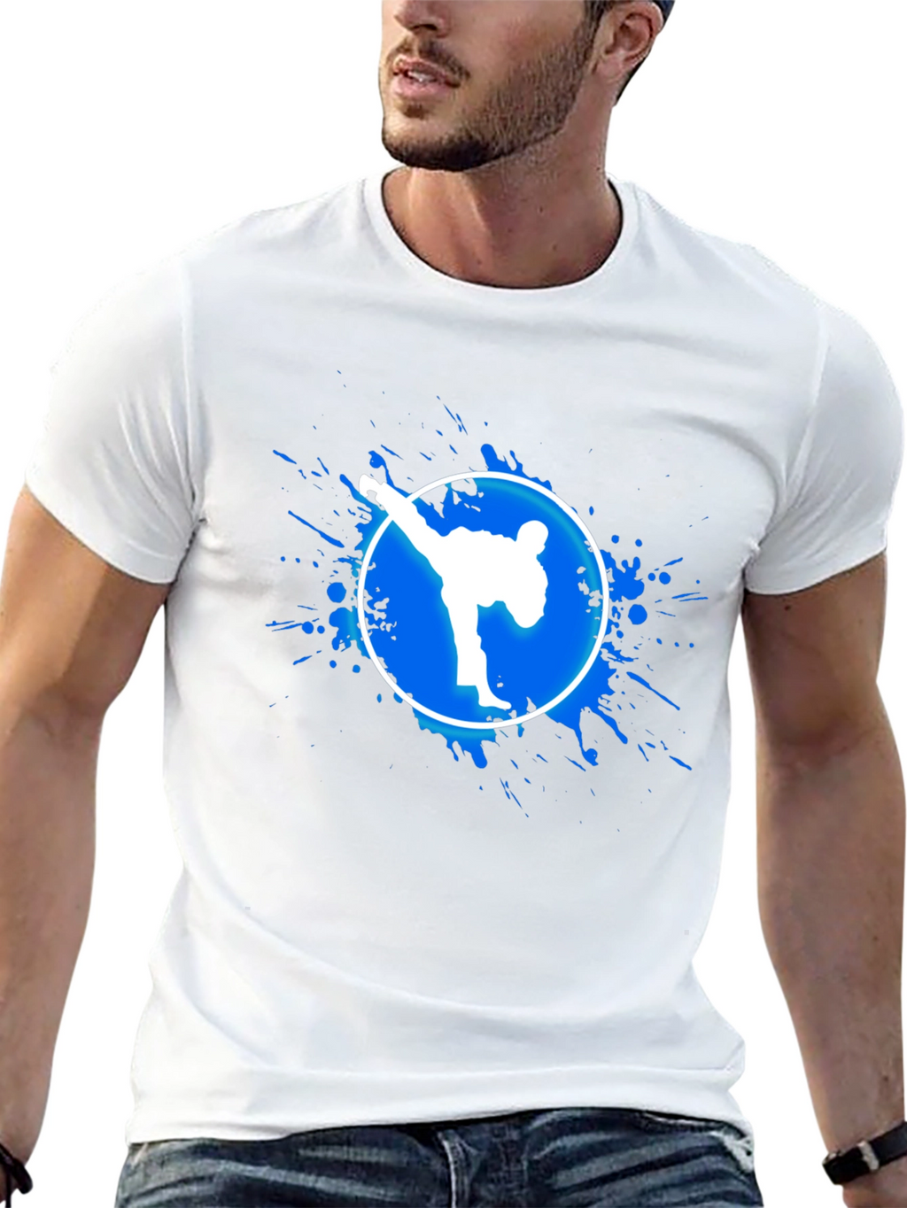 Martial Arts Kick Graphic Tee - Black Cotton T-Shirt