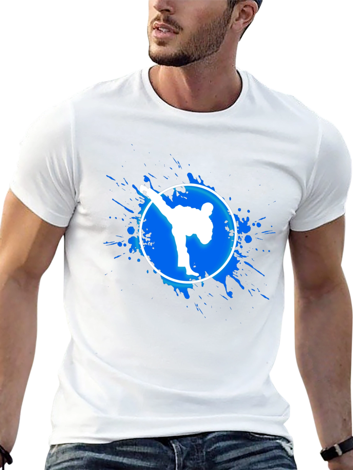 Martial Arts Kick Graphic Tee - Black Cotton T-Shirt