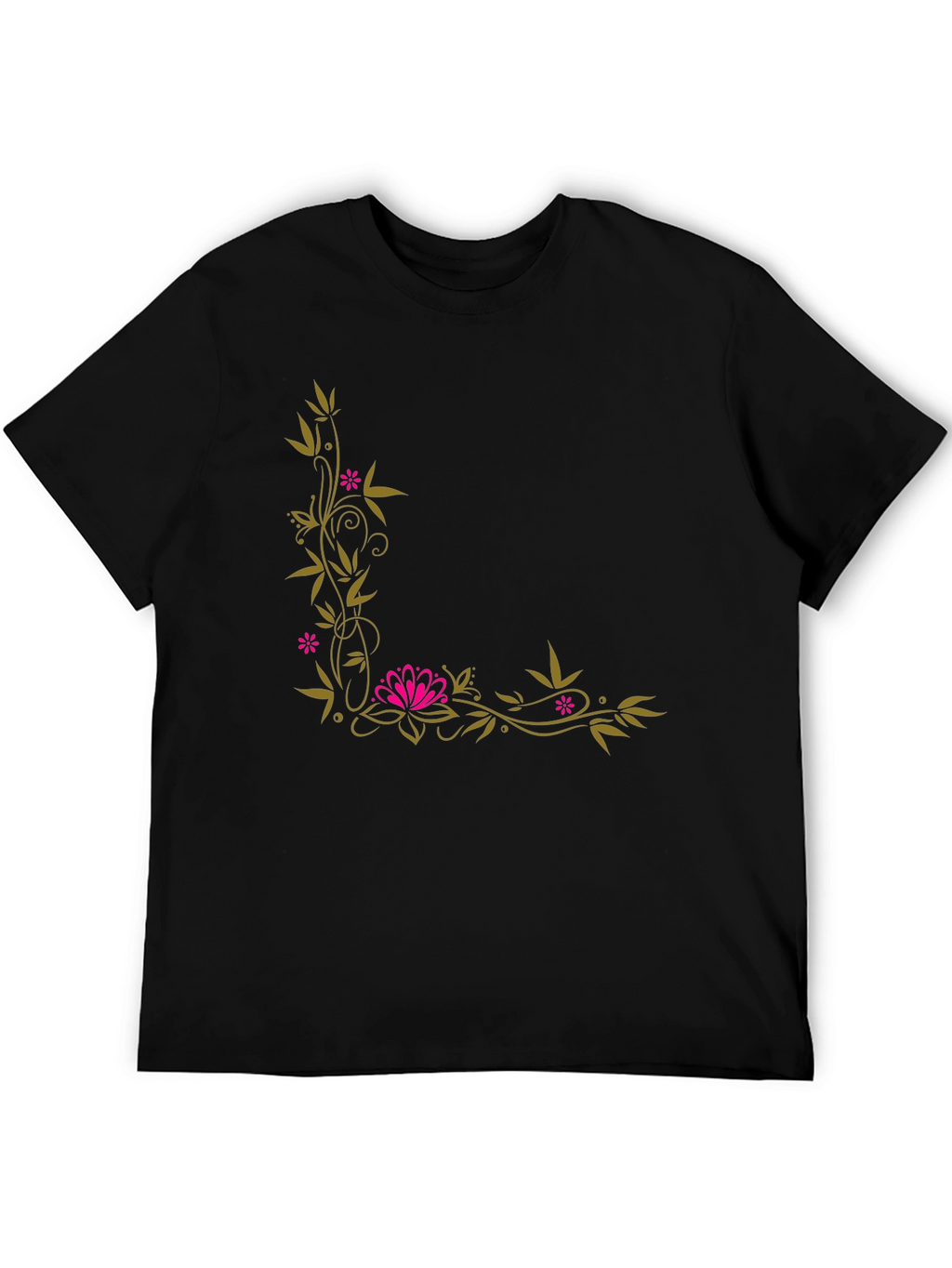 Floral Corner Accent Black T-Shirt