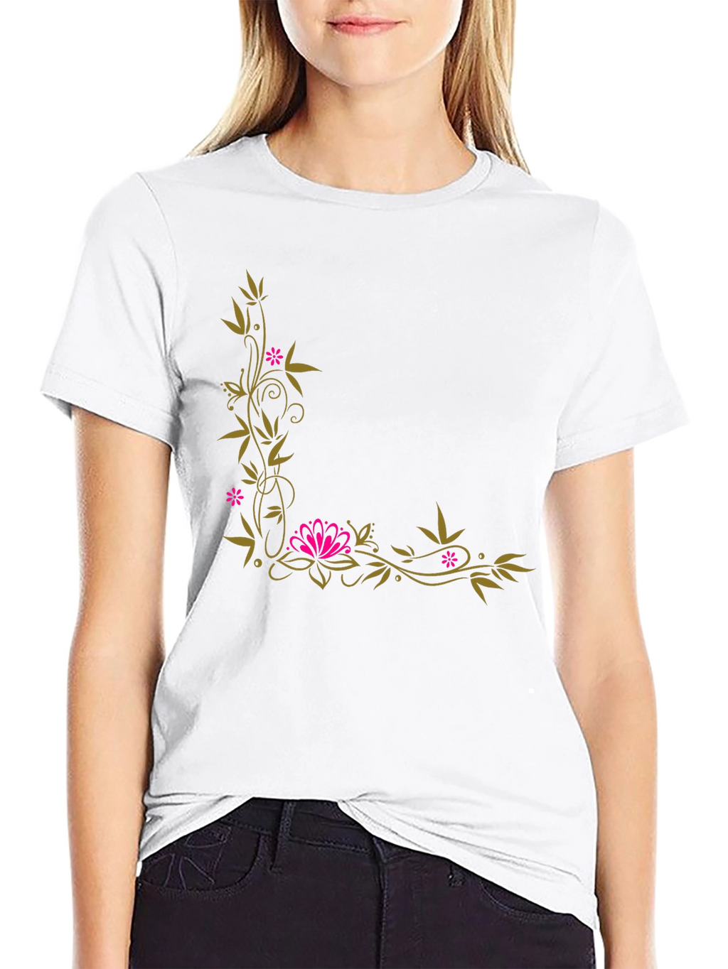 Floral Corner Accent Black T-Shirt