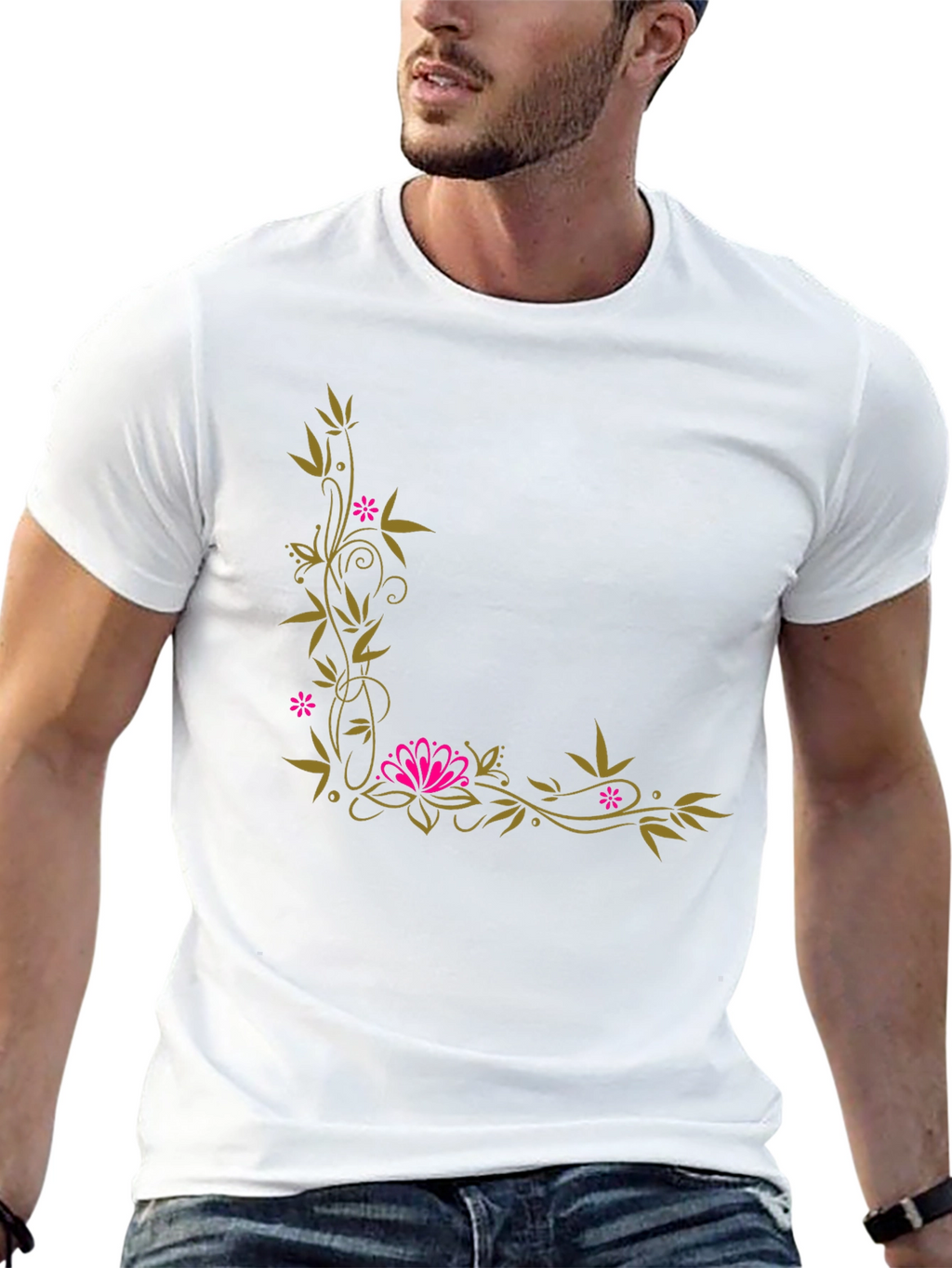 Floral Corner Accent Black T-Shirt