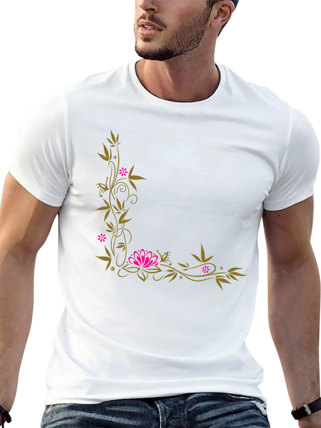 Floral Corner Accent Black T-Shirt