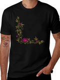 Floral Corner Accent Black T-Shirt
