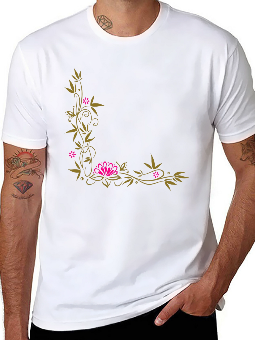 Floral Corner Accent Black T-Shirt