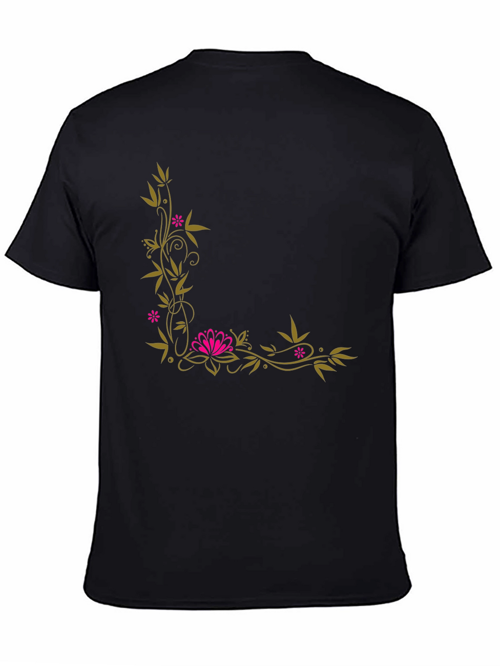 Floral Corner Accent Black T-Shirt