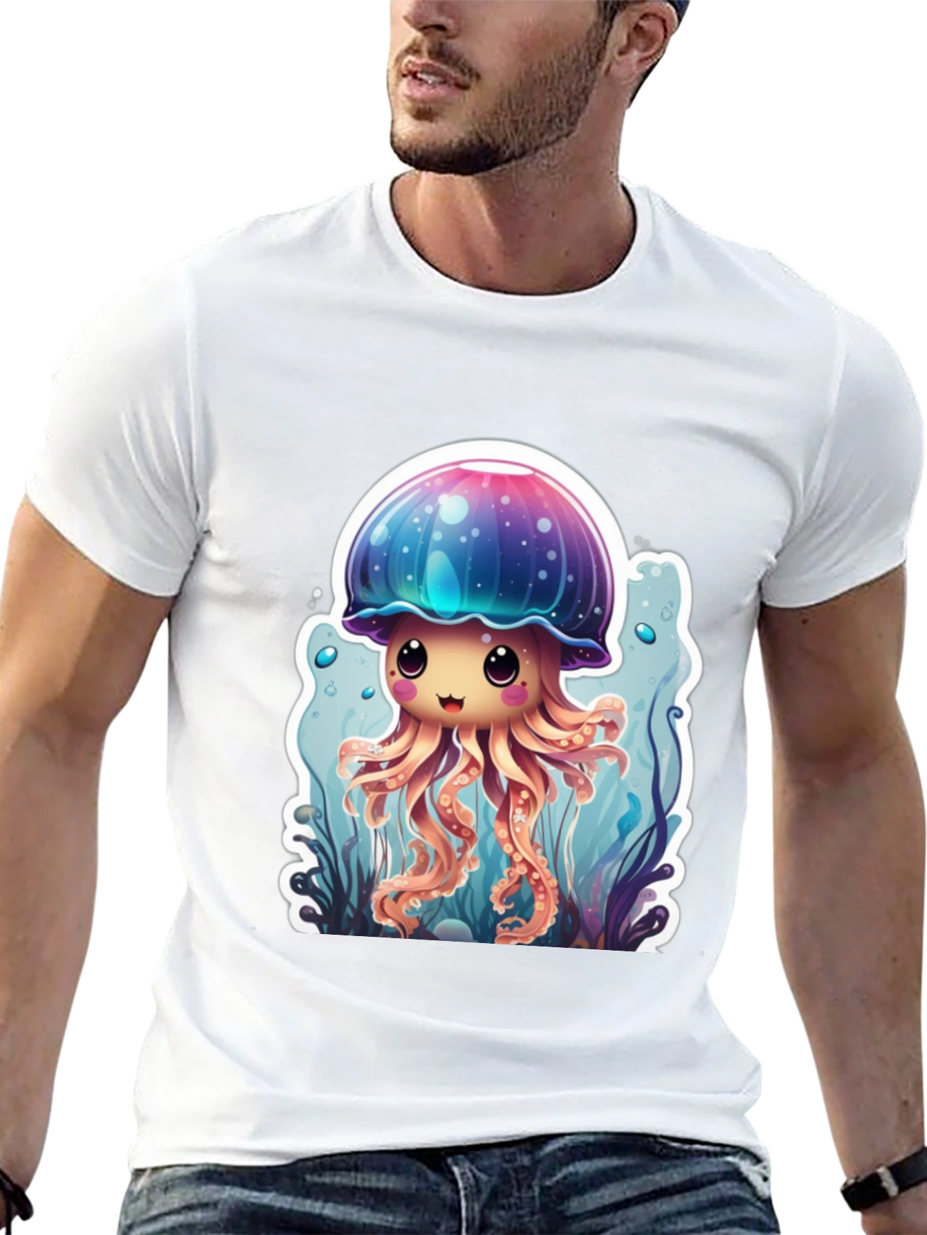 Cute Jellyfish Graphic Tee - Black Cotton T-Shirt