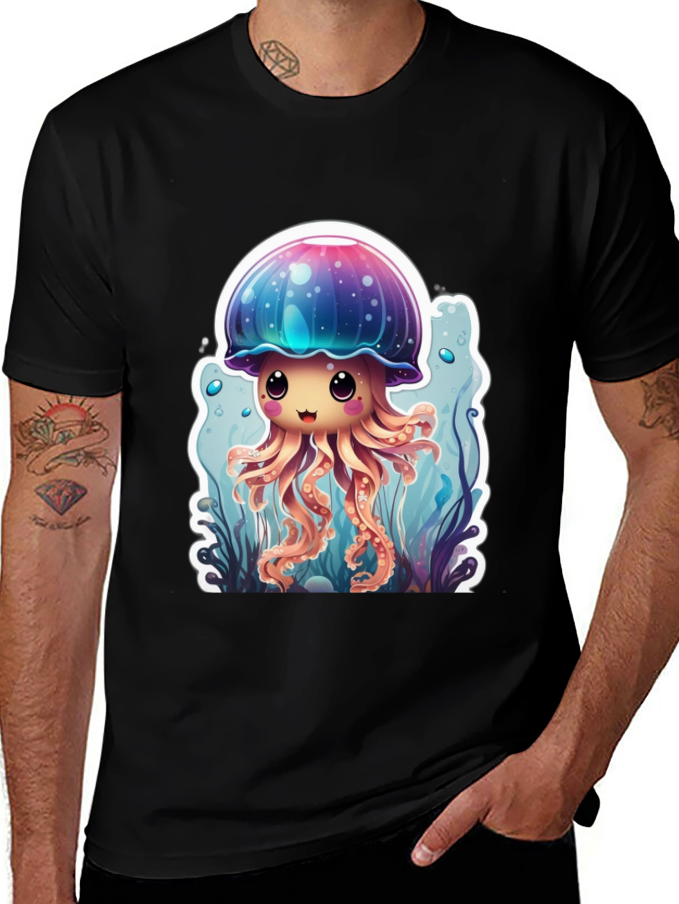 Cute Jellyfish Graphic Tee - Black Cotton T-Shirt