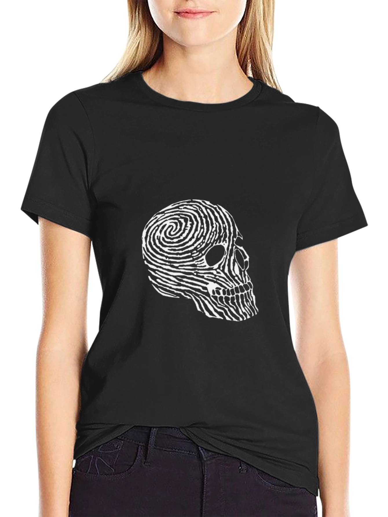 Fingerprint Skull Graphic Tee - Black