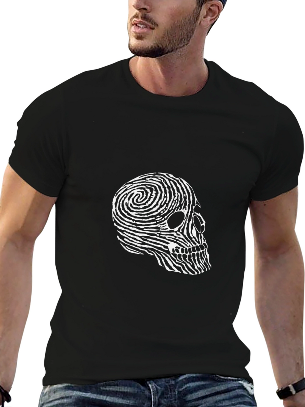 Fingerprint Skull Graphic Tee - Black
