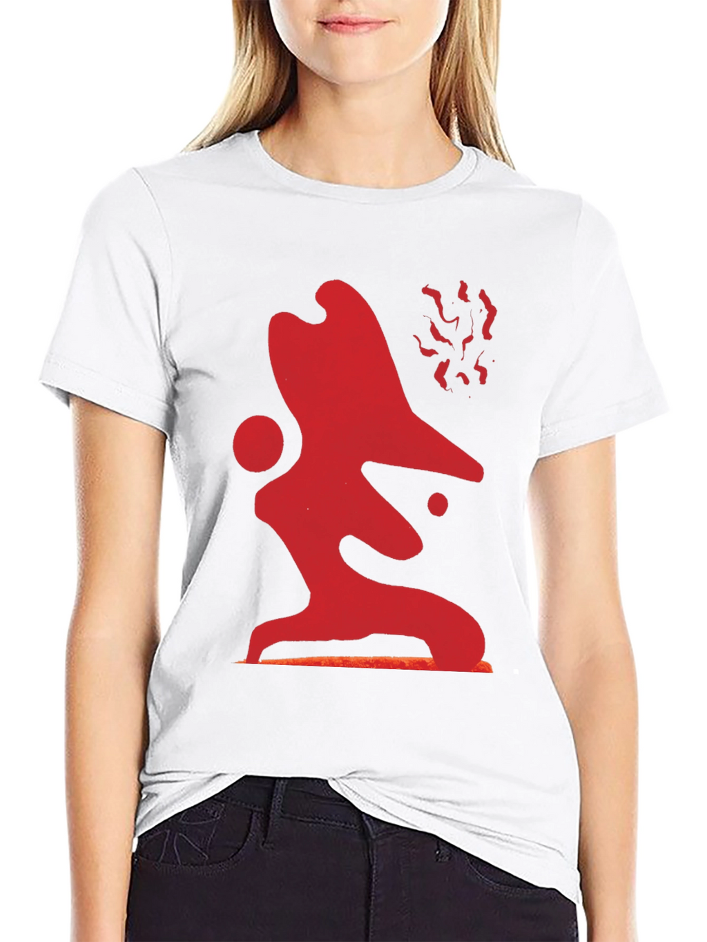 Abstract Red Graphic Print Black T-Shirt