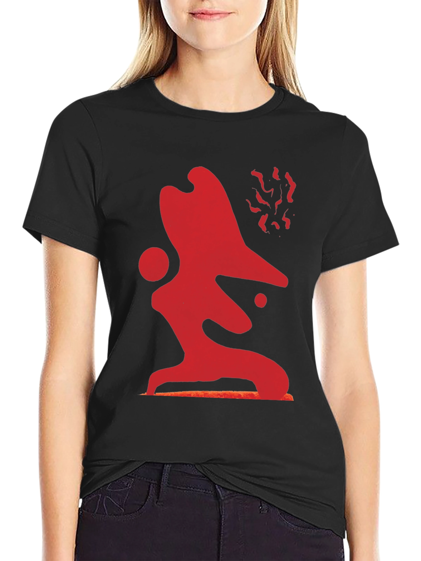 Abstract Red Graphic Print Black T-Shirt
