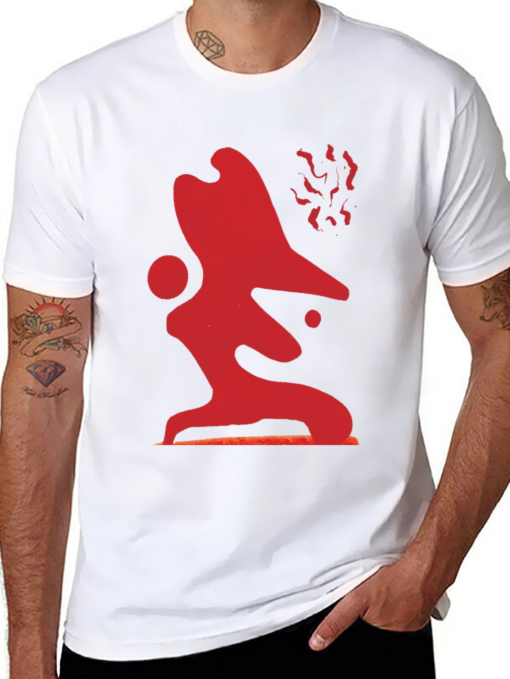 Abstract Red Graphic Print Black T-Shirt