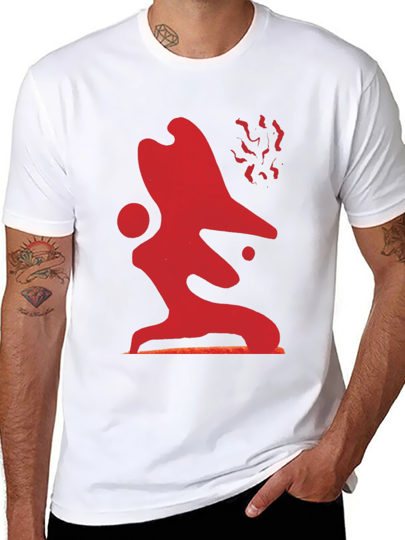 Abstract Red Graphic Print Black T-Shirt