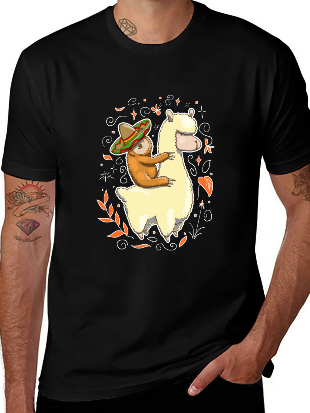 Sloth Riding Llama T-Shirt Funny Fiesta Animal Tee