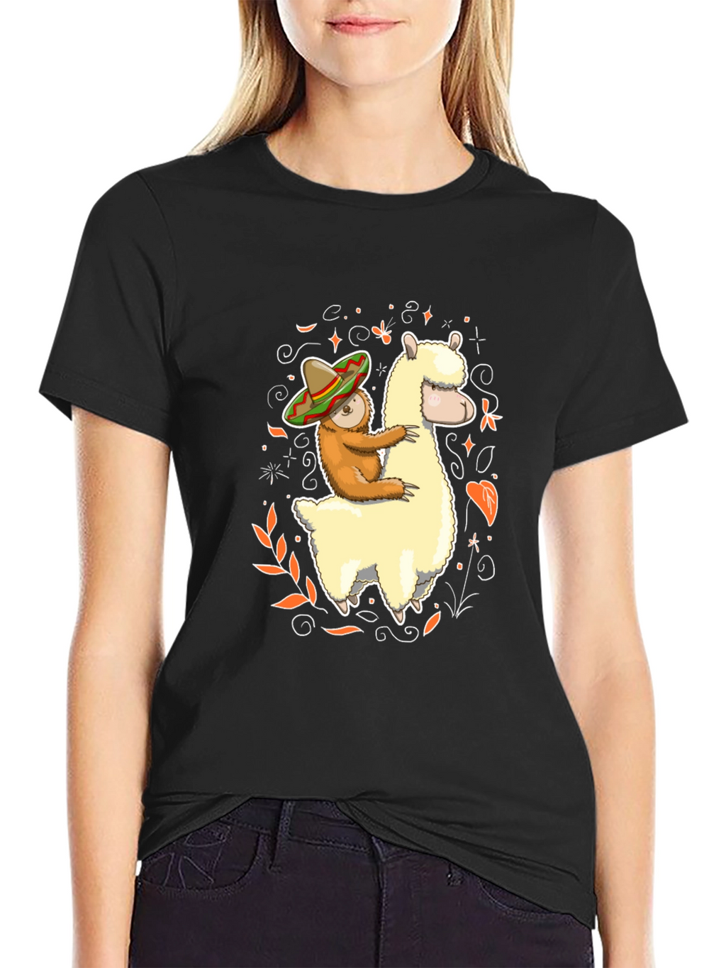 Sloth Riding Llama T-Shirt Funny Fiesta Animal Tee