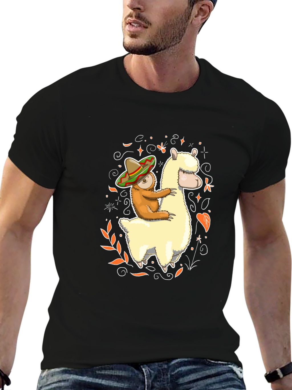 Sloth Riding Llama T-Shirt Funny Fiesta Animal Tee