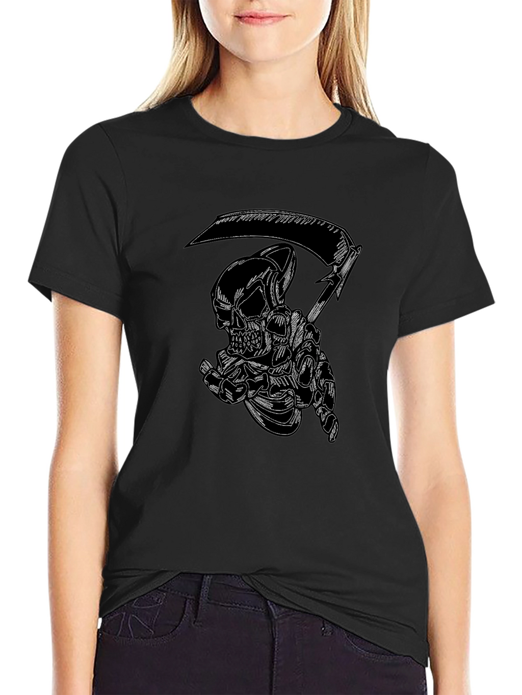 Grim Reaper Skull Graphic Tee - Black