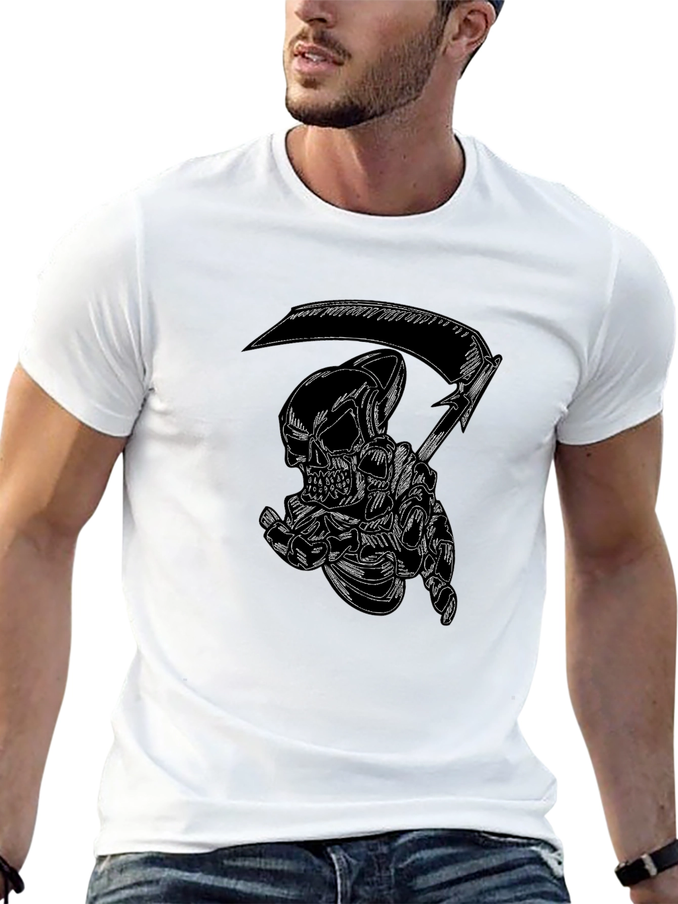 Grim Reaper Skull Graphic Tee - Black